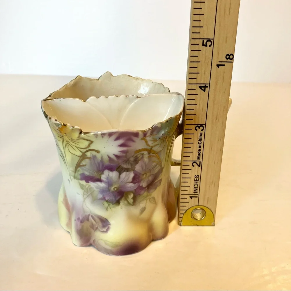 VTG Lavender Floral Hand-Painted Porcelain Mustache Mug Cup Collectible‎